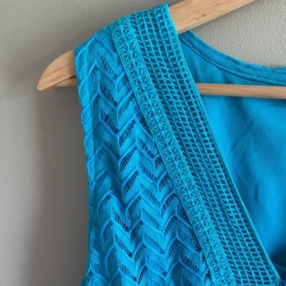 J Glee Womens Babydoll Dress L Aqua Tiered V Neck Lined Beachy Y2K - Picture 6 of 13